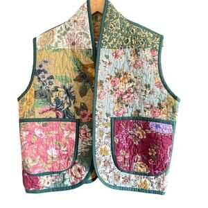 JESS MEANY | Quilted Vest | Floral Patchwork High Neck Boxy Vest  Medium / Large